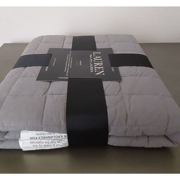 Ralph Lauren ASHER Grey Cotton Poly Fiberfill Quilted European Euro Pillow Sham - Picture 6 of 9
